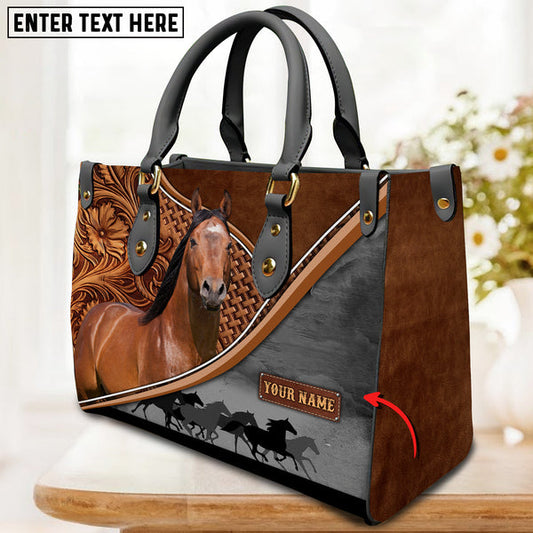 Unijames American Quarter Horse Carving Leather Pattern Custom Name 3D Leather Handbag