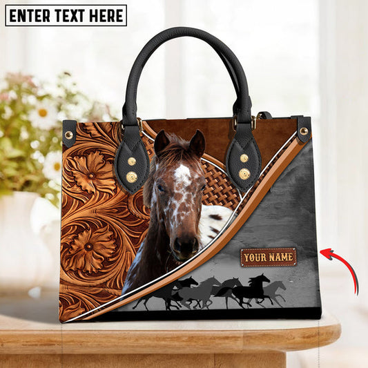 Unijames Appaloosa Horse Carving Leather Pattern Custom Name 3D Leather Handbag