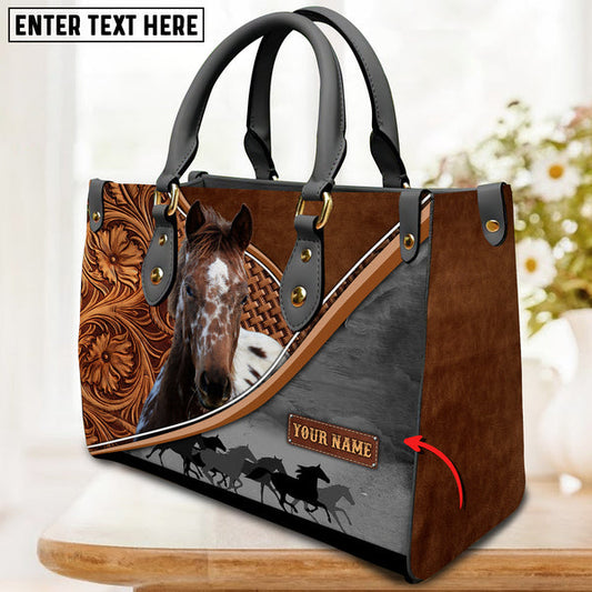Unijames Appaloosa Horse Carving Leather Pattern Custom Name 3D Leather Handbag