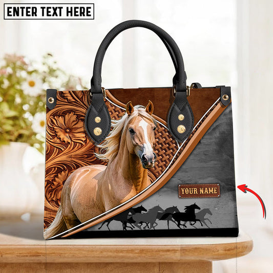 Unijames Palomino Horse Carving Leather Pattern Custom Name 3D Leather Handbag
