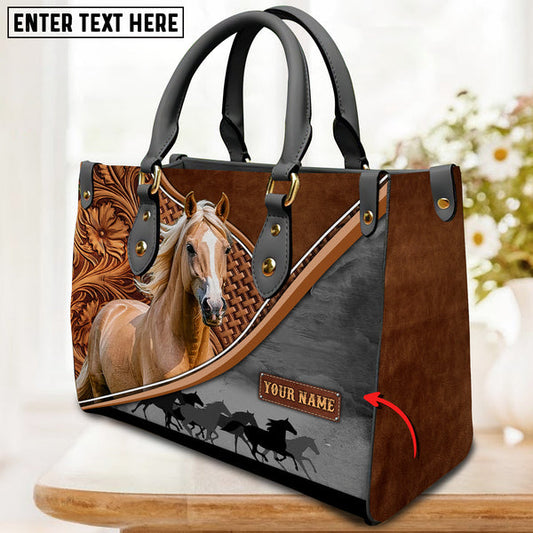Unijames Palomino Horse Carving Leather Pattern Custom Name 3D Leather Handbag