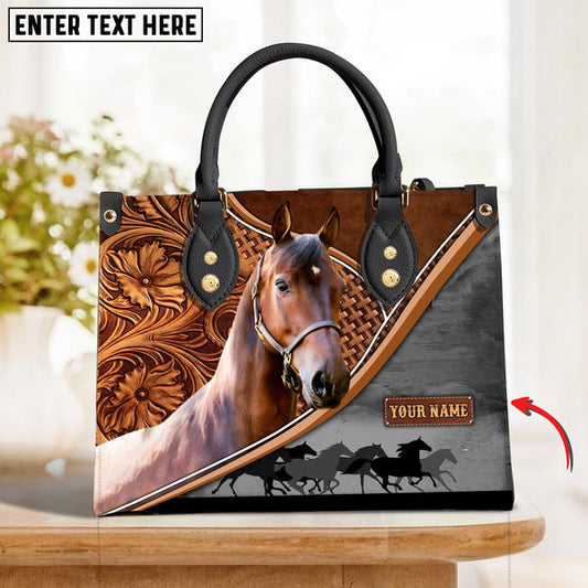 Unijames Morgan Horse Carving Leather Pattern Custom Name 3D Leather Handbag