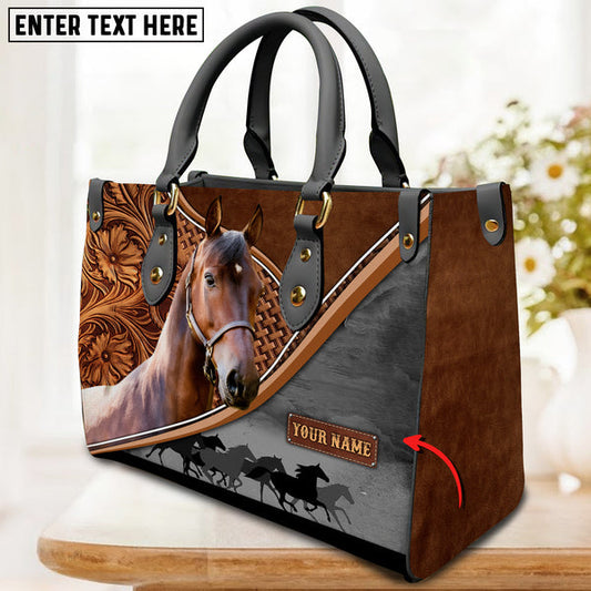 Unijames Morgan Horse Carving Leather Pattern Custom Name 3D Leather Handbag