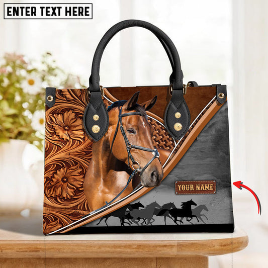 Unijames Warmblood Horse Carving Leather Pattern Custom Name 3D Leather Handbag