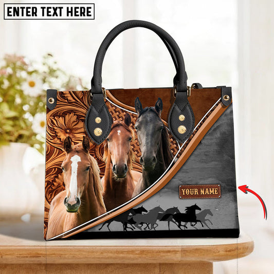 Unijames Horse Lovers Carving Leather Pattern Custom Name 3D Leather Handbag