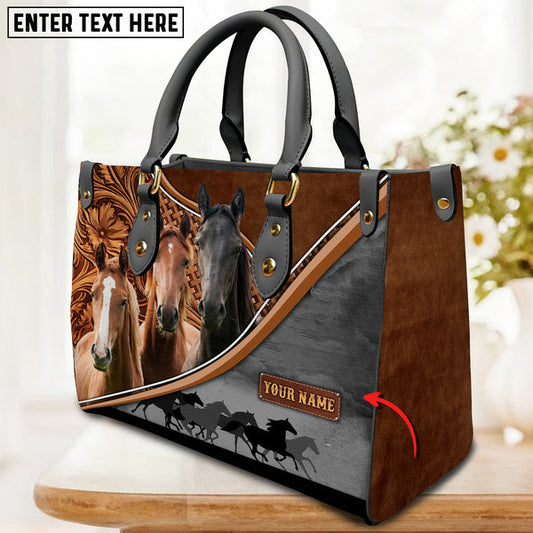 Unijames Horse Lovers Carving Leather Pattern Custom Name 3D Leather Handbag