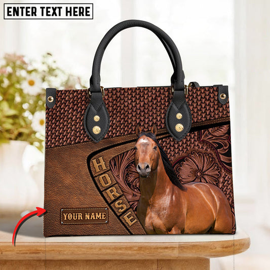 Unijames American Quarter Horse Carving Leather Pattern Custom Name 3D Leather Handbag