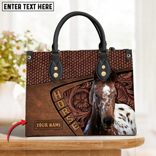 Unijames Appaloosa Horse Carving Leather Pattern Custom Name 3D Leather Handbag