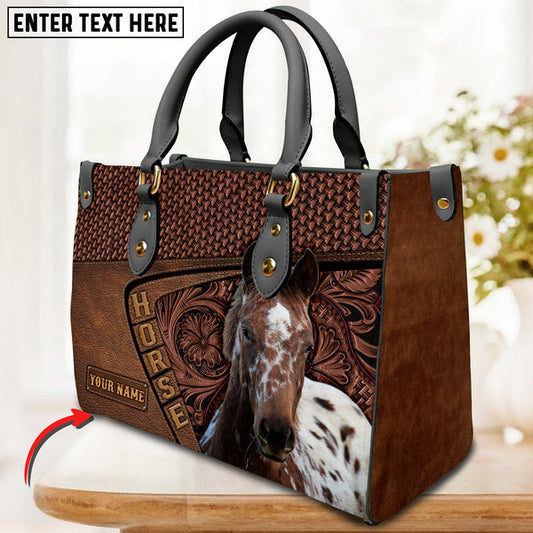 Unijames Appaloosa Horse Carving Leather Pattern Custom Name 3D Leather Handbag