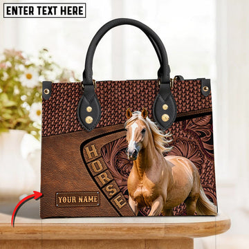 Unijames Palomino Horse Carving Leather Pattern Custom Name 3D Leather Handbag