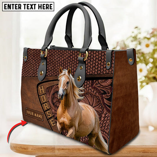 Unijames Palomino Horse Carving Leather Pattern Custom Name 3D Leather Handbag