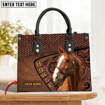 Unijames Thoroughbred Horse Carving Leather Pattern Custom Name 3D Leather Handbag