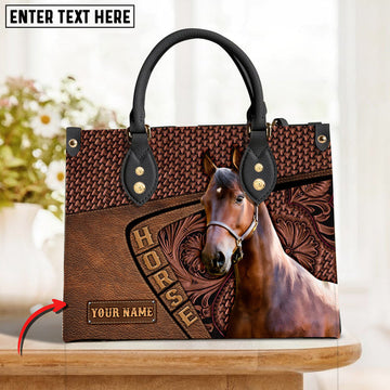 Unijames Morgan Horse Carving Leather Pattern Custom Name 3D Leather Handbag
