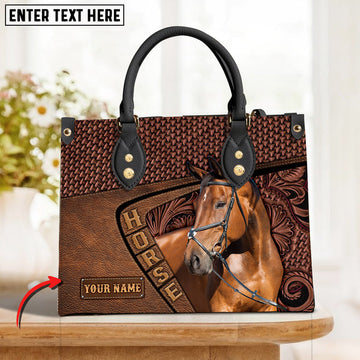 Unijames Warmblood Horse Carving Leather Pattern Custom Name 3D Leather Handbag