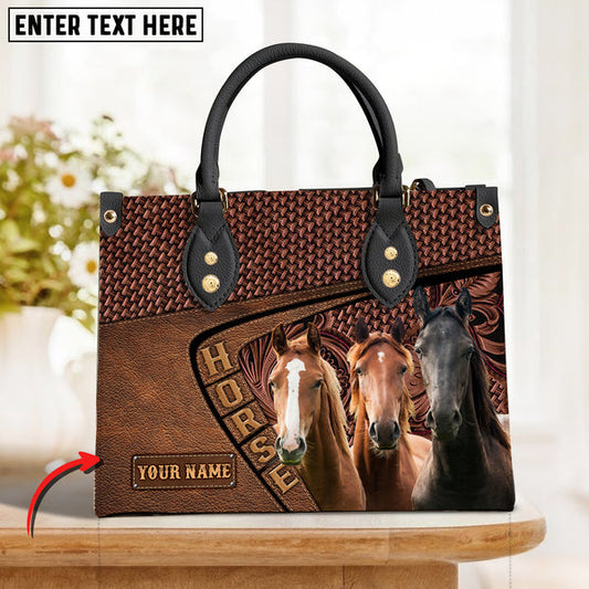 Unijames Horse Lovers Carving Leather Pattern Custom Name 3D Leather Handbag