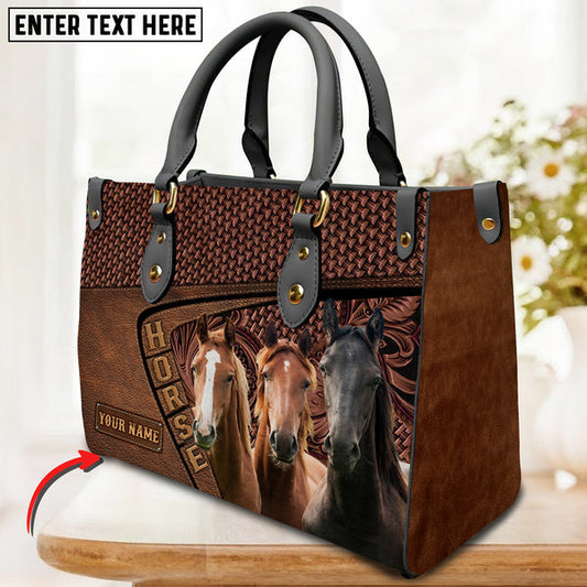 Unijames Horse Lovers Carving Leather Pattern Custom Name 3D Leather Handbag