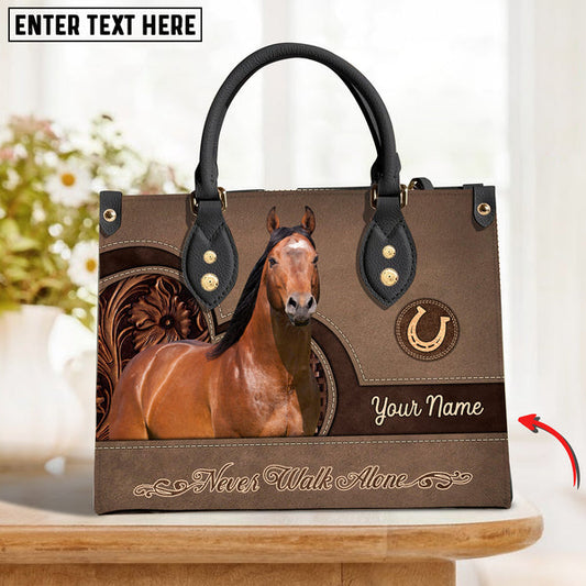 Unijames American Quarter Horse Never Walk Alone Custom Name 3D Leather Handbag