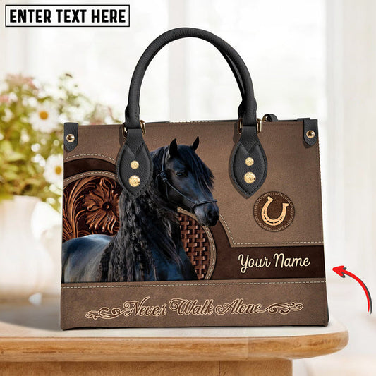 Unijames Friesian Horse Never Walk Alone Custom Name 3D Leather Handbag