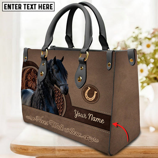Unijames Friesian Horse Never Walk Alone Custom Name 3D Leather Handbag
