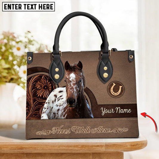 Unijames Appaloosa Horse Never Walk Alone Custom Name 3D Leather Handbag