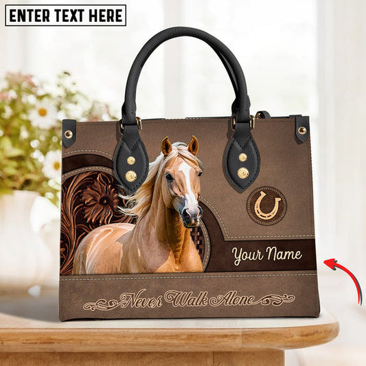 Unijames Palomino Horse Never Walk Alone Custom Name 3D Leather Handbag