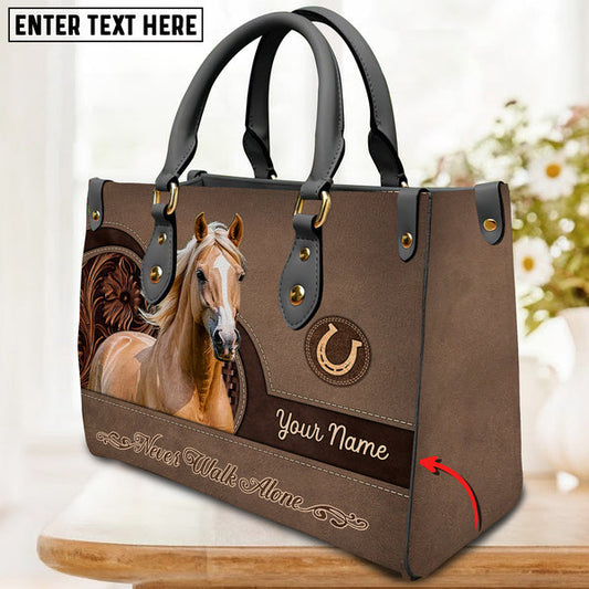 Unijames Palomino Horse Never Walk Alone Custom Name 3D Leather Handbag