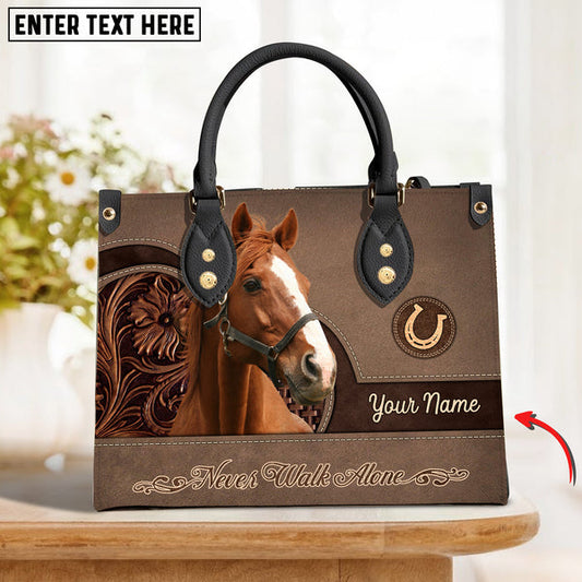 Unijames Thoroughbred Horse Never Walk Alone Custom Name 3D Leather Handbag