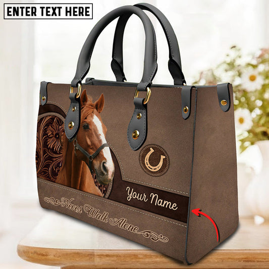 Unijames Thoroughbred Horse Never Walk Alone Custom Name 3D Leather Handbag