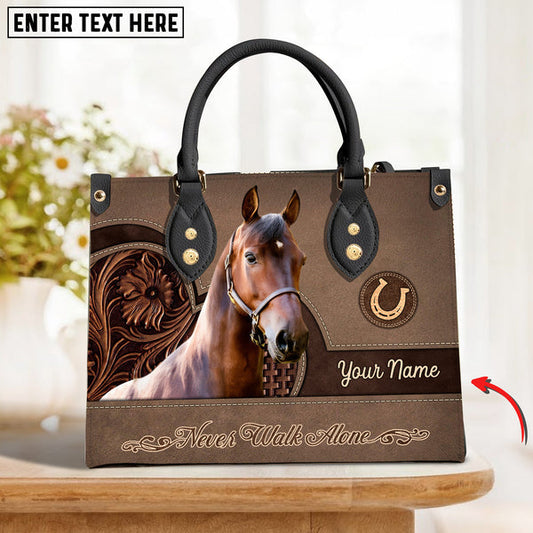 Unijames Morgan Horse Never Walk Alone Custom Name 3D Leather Handbag