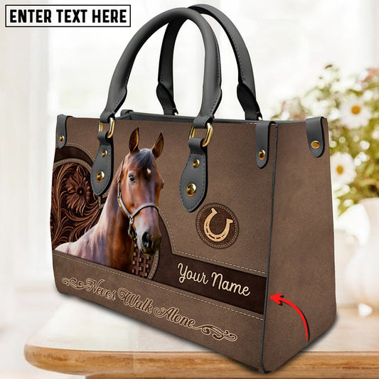 Unijames Morgan Horse Never Walk Alone Custom Name 3D Leather Handbag
