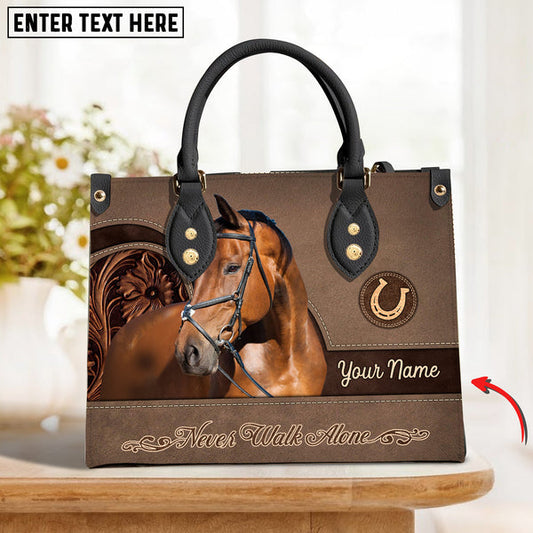 Unijames Warmblood Horse Never Walk Alone Custom Name 3D Leather Handbag