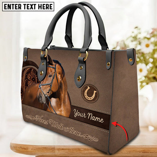 Unijames Warmblood Horse Never Walk Alone Custom Name 3D Leather Handbag