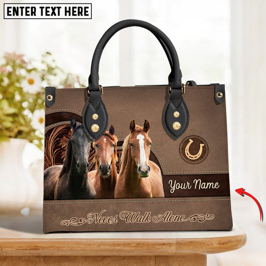 Unijames Horse Lovers Never Walk Alone Custom Name 3D Leather Handbag