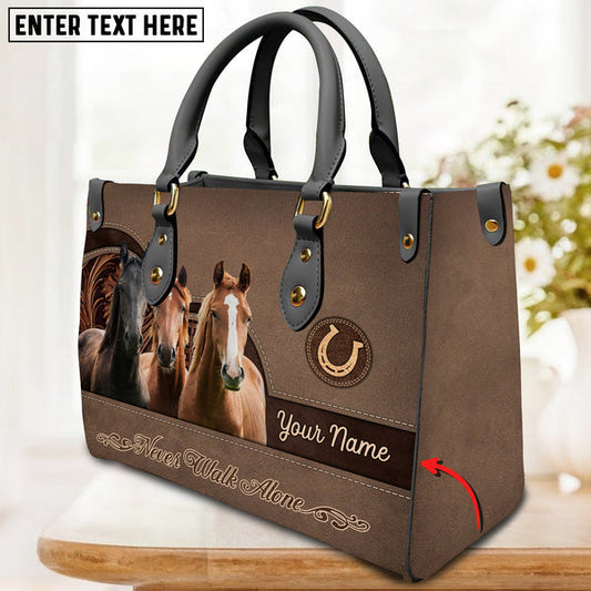 Unijames Horse Lovers Never Walk Alone Custom Name 3D Leather Handbag