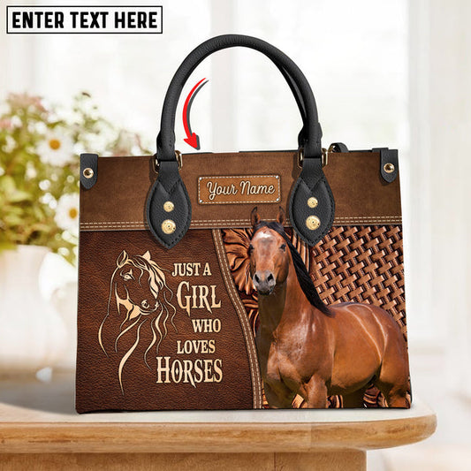 Unijames American Quarter Horse Just A Girl Who Loves Horses Custom Name 3D Leather Handbag