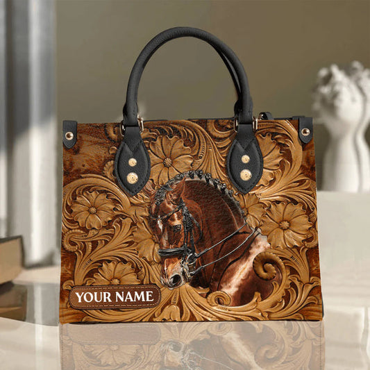 Unijames Horse Lovers Carving Leather Pattern Custom Name 3D Leather Handbag