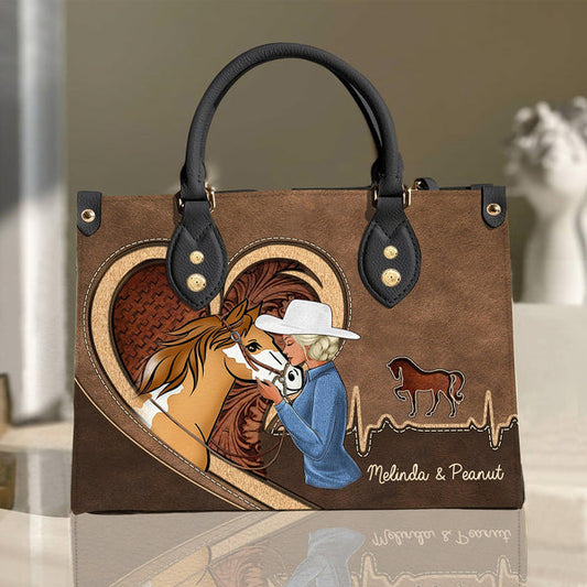 Unijames Horse Lovers Carving Leather Pattern Custom Name 3D Leather Handbag