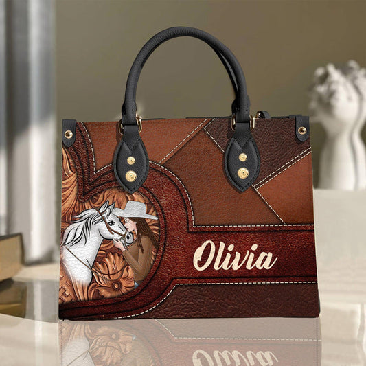 Unijames Horse Lovers Carving Leather Pattern Custom Name 3D Leather Handbag