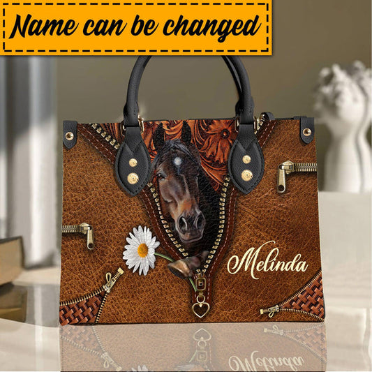 Unijames Horse Lovers Carving Leather Pattern Custom Name 3D Leather Handbag
