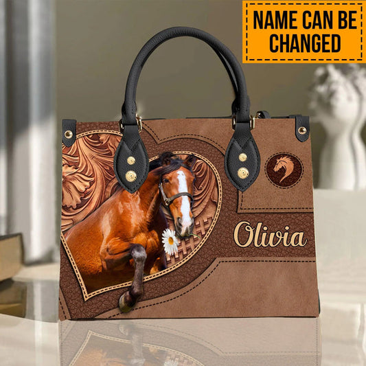 Unijames Horse Lovers Carving Leather Pattern Custom Name 3D Leather Handbag