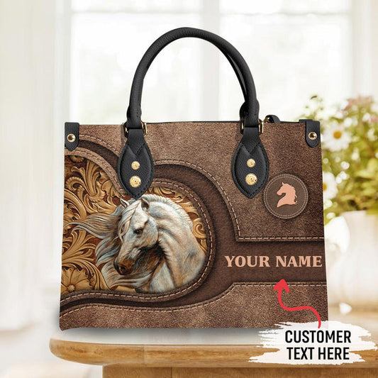 Unijames Horse Lovers Carving Leather Pattern Custom Name 3D Leather Handbag