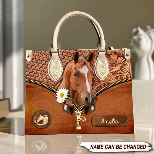 Unijames Horse Lovers Carving Leather Pattern Custom Name 3D Leather Handbag