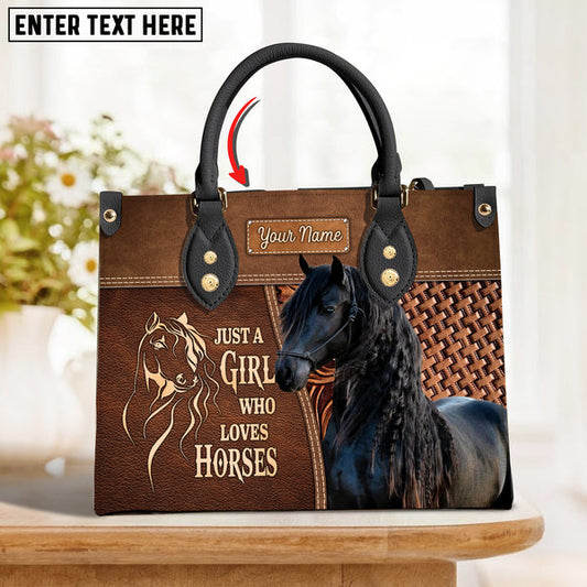 Unijames Friesian Horse Just A Girl Who Loves Horses Custom Name 3D Leather Handbag