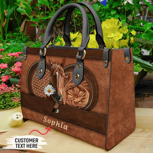 Unijames Horse Lovers Carving Leather Pattern Custom Name 3D Leather Handbag