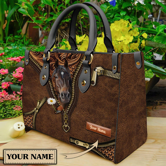 Unijames Horse Lovers Carving Leather Pattern Custom Name 3D Leather Handbag