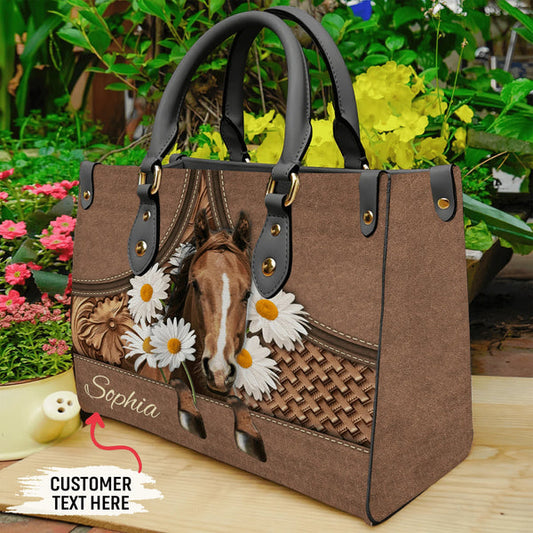 Unijames Horse Lovers Carving Leather Pattern Custom Name 3D Leather Handbag