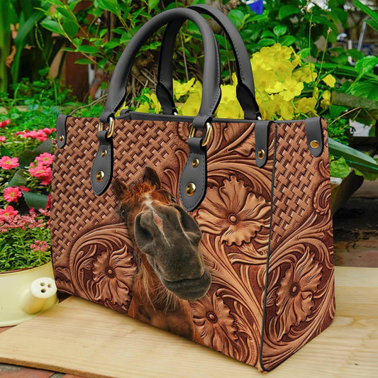 Unijames Horse Lovers Carving Leather Pattern Custom Name 3D Leather Handbag