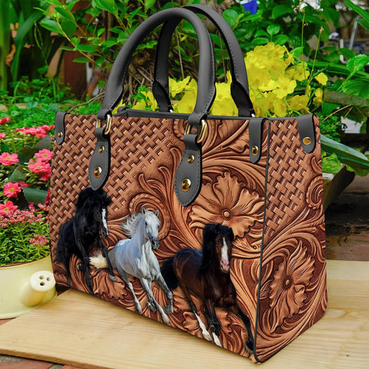 Unijames Horse Lovers Carving Leather Pattern Custom Name 3D Leather Handbag