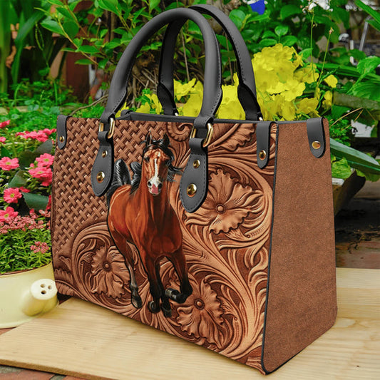 Unijames Horse Lovers Carving Leather Pattern Custom Name 3D Leather Handbag