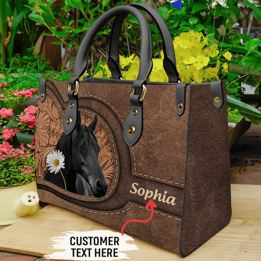 Unijames Horse Lovers Carving Leather Pattern Custom Name 3D Leather Handbag